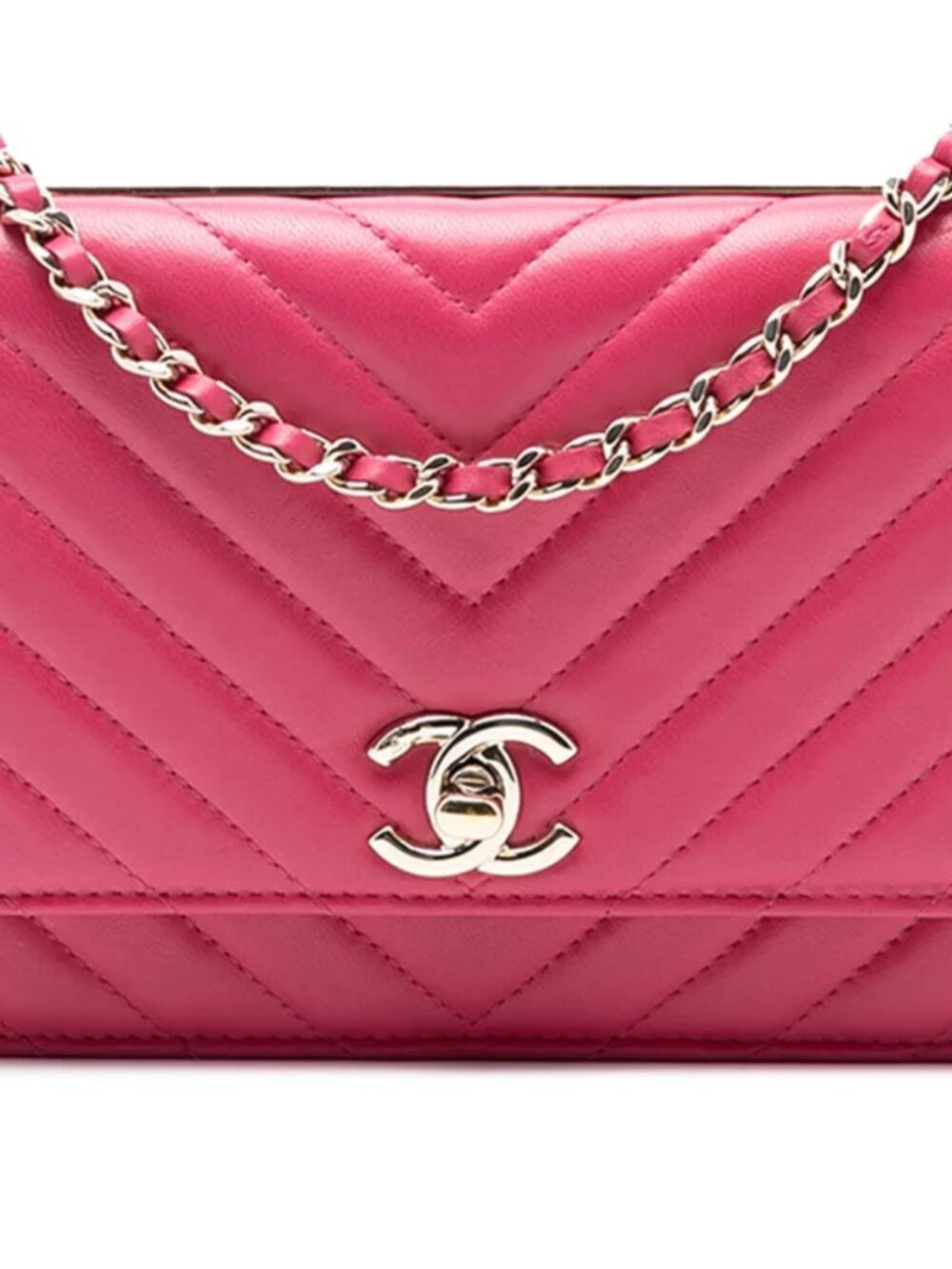 Pink Chanel Chevron Lambskin Trendy CC Chain Wallet on Chain Crossbody Bag Set